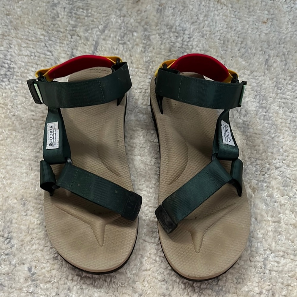 Suicoke green / yellow / red sandals size 8